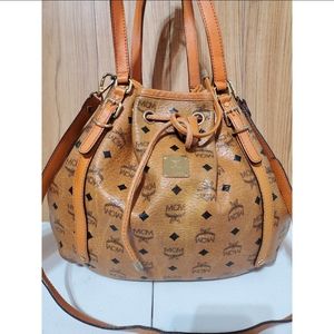 MCM COGNAC VISETOS DRAWSTRING CROSSBODY BAG